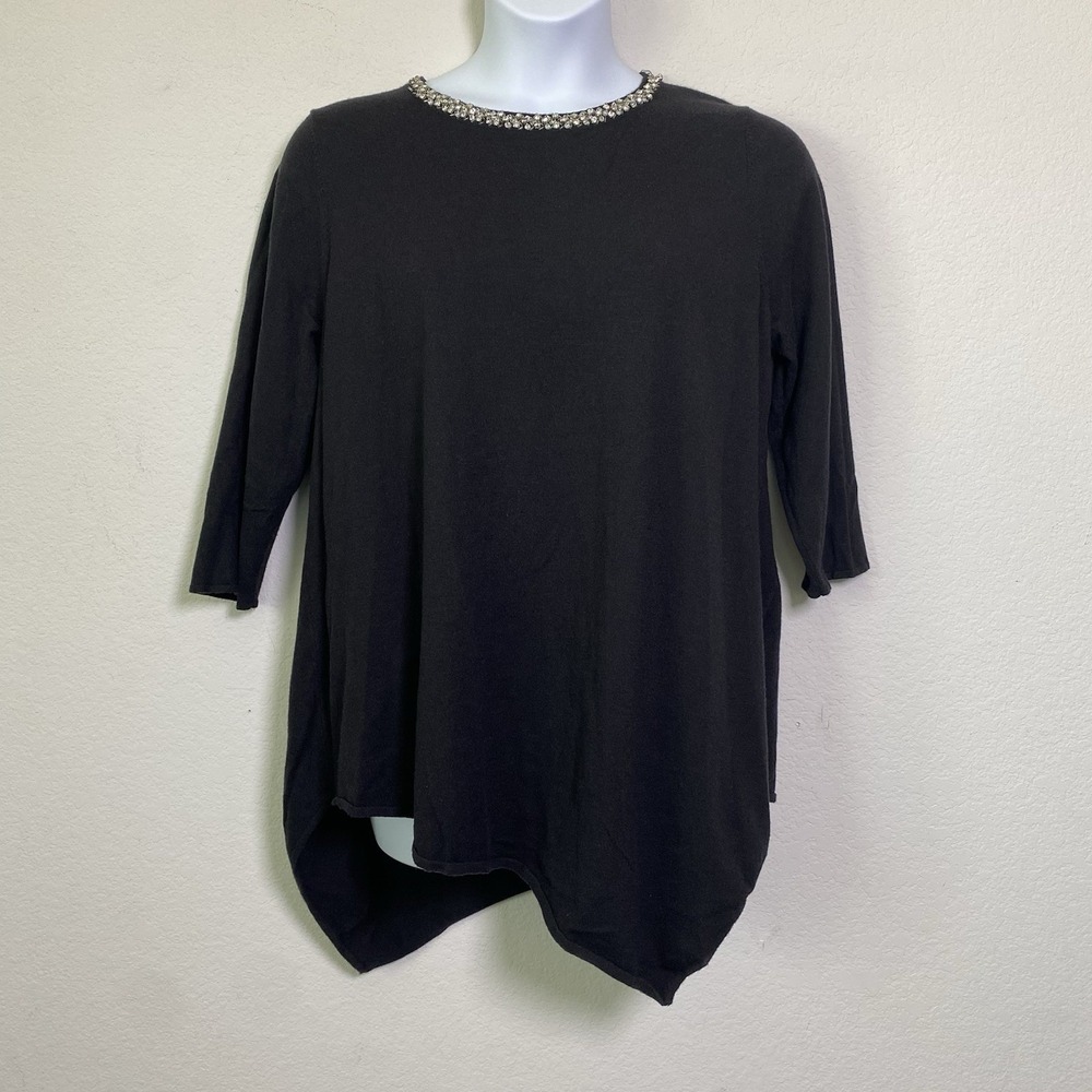 Black Embellished Neckline Asymmetric Hem Tunic Sweater Alternative Gilmore Girl